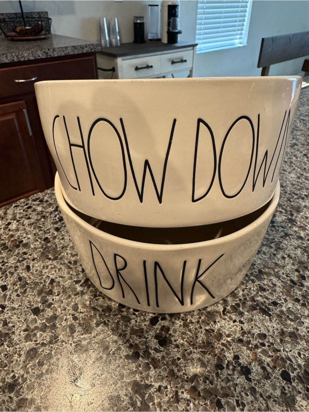 Rae Dunn 'Chow Down' & 'Drink' Dog Bowls